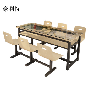豪利特餐桌6人学校食堂小吃店快餐桌椅饭堂钢化玻璃桌1800*600*750[含椅]