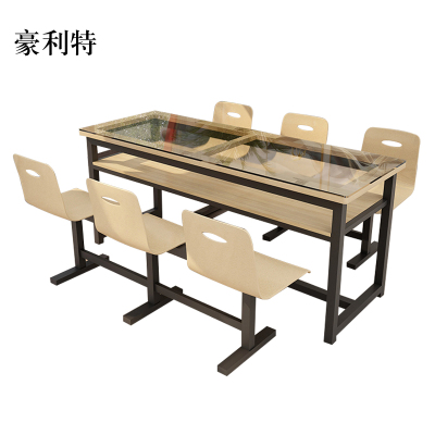 豪利特餐桌6人学校食堂小吃店快餐桌椅饭堂钢化玻璃桌1800*600*750[含椅]