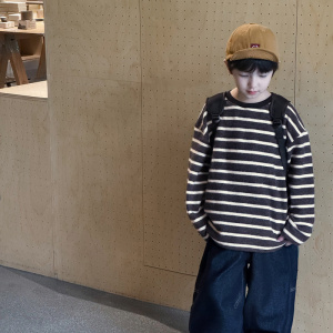 童酷男童冬季新款韩版条纹宝宝上衣兔毛绒柔软加厚儿童T恤潮