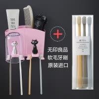 刷牙杯架子置物架免打孔牙缸刷牙杯挂墙式情侣牙刷架套装组合家庭 三维工匠 4人:双杯/白盒+粉盒2套
