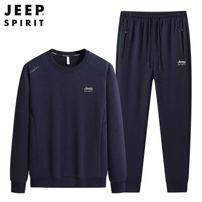 JEEP SPIRIT青年男卫衣套装男秋季圆领T恤散口男时尚休闲运动两件套男
