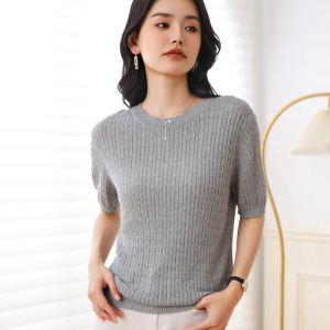 纯色体恤针织衫麻上衣花T恤女春夏棉麻花2025季圆领短袖女夏