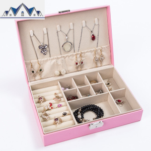 皮革双层首饰盒公主欧式韩国手饰品木质耳钉耳环首饰收纳饰品盒 三维工匠收纳盒