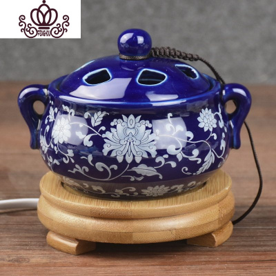 封后电香炉定时调温电子香薰炉陶瓷沉檀香炉插电粉盖香薰灯精油熏香竹脚(双耳景泰蓝)香薰灯炉/器具