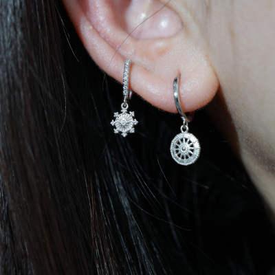 925银圈形雪花八芒星耳坠耳环百搭耳骨钉单只女送女朋友老婆情人节七夕生日礼物