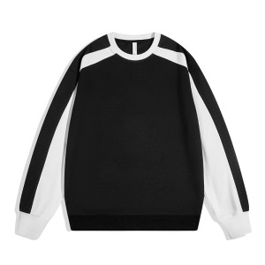 圆领卫衣男装秋冬季新款韩版潮牌拼色宽松落肩款学生百搭上衣