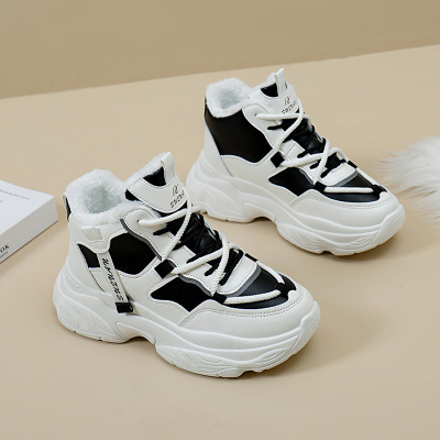 高帮鞋女冬季新款加绒百搭学生棉鞋增高松糕休闲老爹鞋