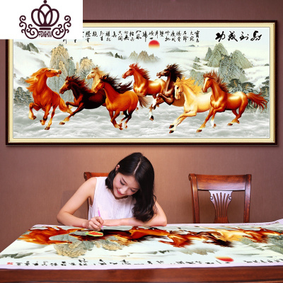 封后钻石画满钻八骏图十字绣客厅贴钻钻石绣2019新款马到成功5D砖石秀满钻200*80厘米-整幅全贴，支持补钻