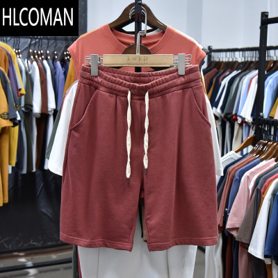 HLCOMAN日系潮牌!夏季棉毛圈运动短裤男五分裤 情侣休闲纯色沙滩中裤 潮