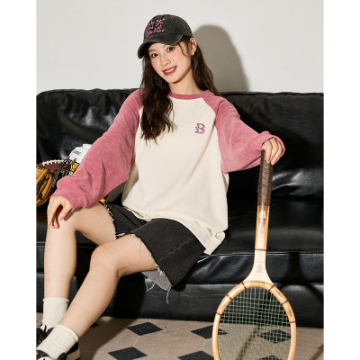 [3件8.5折76.4元,叠加优惠券]唐狮秋冬新款女圆子拼接左胸字母卫衣百搭学院风时髦减龄