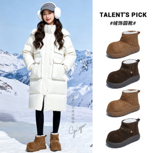 头层牛皮发泡底卡皮巴拉鞋头雪地靴新款冬季加绒加厚保暖靴子