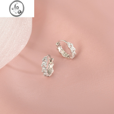 JiMi925银银满钻麦穗耳环女小众设计高级感银耳圈2023新款潮耳饰