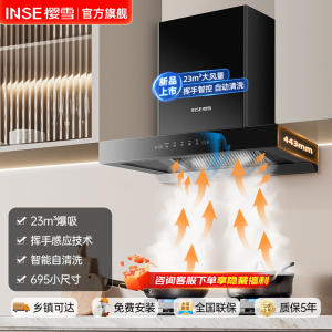 樱雪(INSE)F2528抽油烟机家用 欧式顶吸式油烟机T型抽烟机23立方爆炒大风量排烟机一级能效一键自清洗