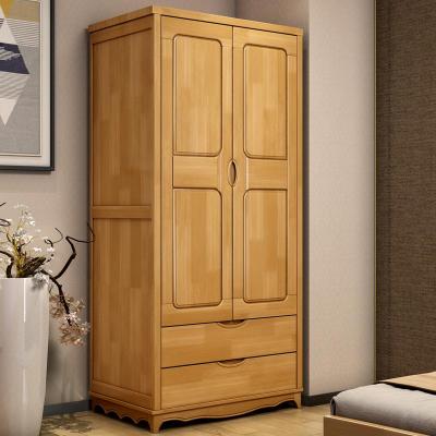 新中式实木衣柜二 2开 现代卧室橡木收纳储物衣橱1米小户型