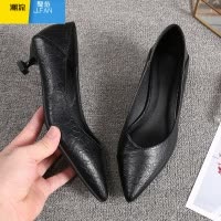 聚范空乘高跟鞋女舒适软底百搭单鞋细跟职业软皮女鞋工作鞋女黑色皮鞋