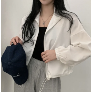 春夏薄款防晒防风时尚复古百搭工装抽绳短款棒球服夹克上衣外套潮