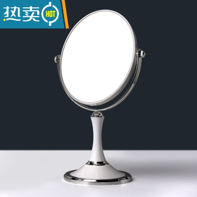 敬平镜子化妆镜台式高清简约大号公主镜放大双面镜学生宿舍桌面梳妆镜便携式用镜 瓷白色[椭圆形]带放大双面镜