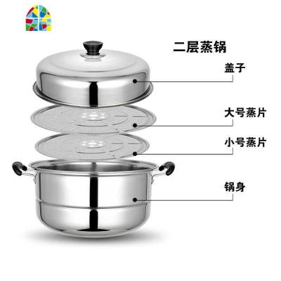 加厚老式不锈钢双层蒸锅汤锅烧水锅大容量家用22-42CM白钢锑锅 FENGHOU 28CM二层:无赠品