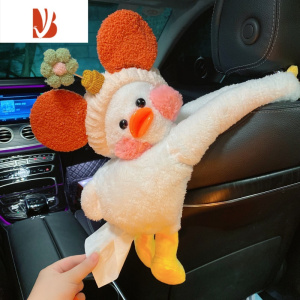 三维工匠车载纸巾盒创意挂式可爱车内饰品个性网红鸭玩偶汽车抽纸盒车用女 小花白鸭大公仔纸巾盒