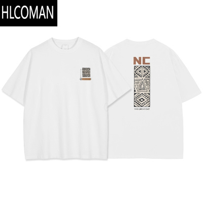 HLCOMAN260g短袖t恤男士高级感潮牌夏季美式高街白色圆领上衣服
