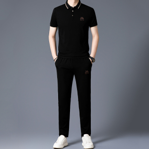 恒源祥高端桑蚕丝男士休闲运动套装男款短袖冰丝翻领搭配气质夏装