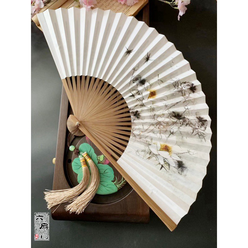 28方串扇双面男女士纸扇手绘古风手工折扇子折叠工艺扇 三维工匠 兰花