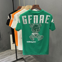 高质感新款男士时尚字母印花小熊烫钻短袖T恤圆领半袖帅气潮_1