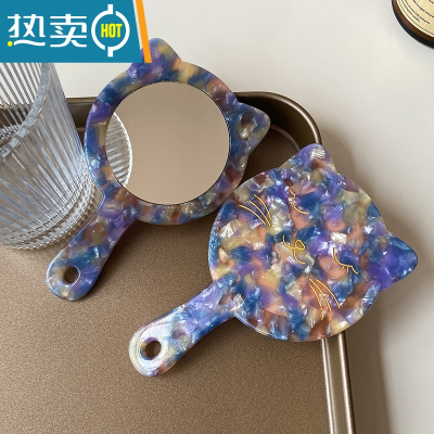 敬平高级感可爱猫咪包包便携带柄小镜子随身化妆镜手持车载办公补妆镜 梦幻紫 猫咪小镜子一个便携式用镜