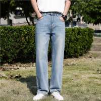 时尚牛仔牛仔裤男士2026年春夏新款垂顺直筒宽松百搭浅色休闲裤男