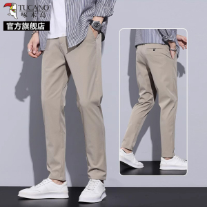 啄木鸟男士休闲裤夏季薄款2025新款直筒裤修身商务黑色西装裤子K