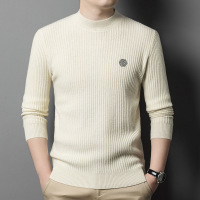 纯羊毛秋冬男式半高领加厚纯色毛衣430g男款休闲轻奢打底羊毛衫