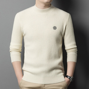 纯羊毛秋冬男式半高领加厚纯色毛衣430g男款休闲轻奢打底羊毛衫