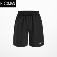 HLCOMAN404MOB微皱感基础百搭休闲短裤男美式字母刺绣速干运动宽松五分裤