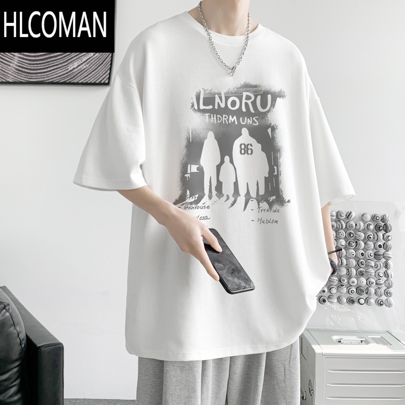 HLCOMAN300G短袖T恤男夏季嘻哈潮牌半袖宽松美式体恤高街打底衫