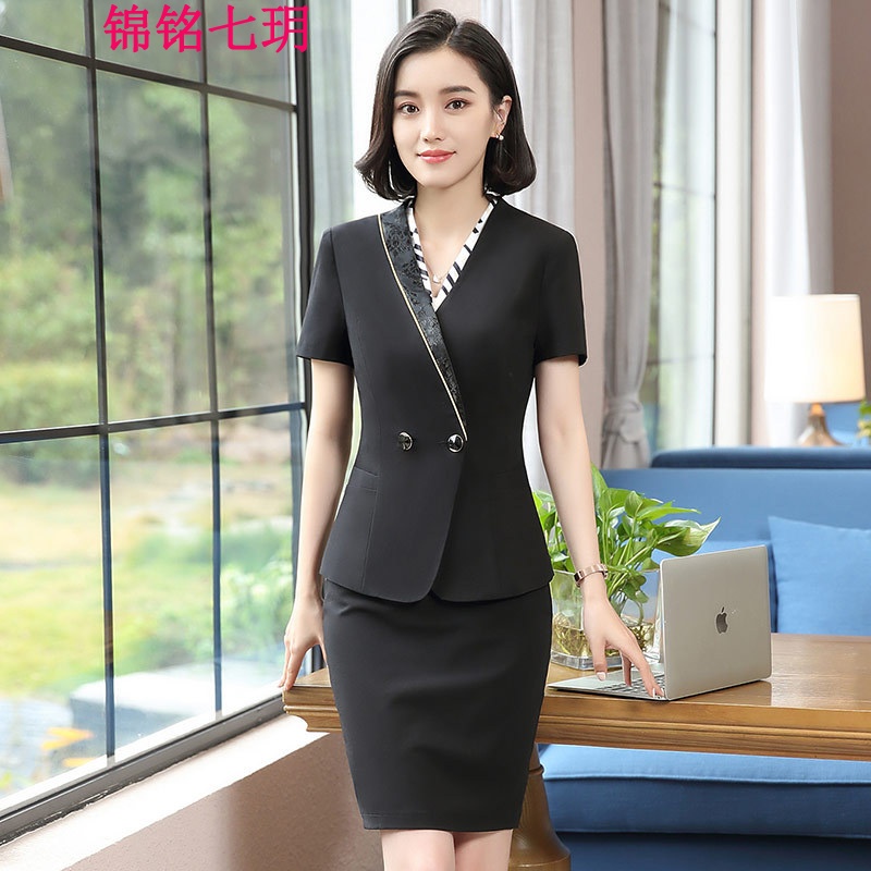 锦铭七玥夏季短袖职业装2018韩版显瘦两件套装休闲会所咖啡厅服务生工作服
