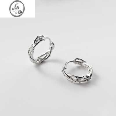 JiMi情侣耳钉一人一只荆棘玫瑰耳环银银一对耳钉男女耳扣不对称玫瑰花