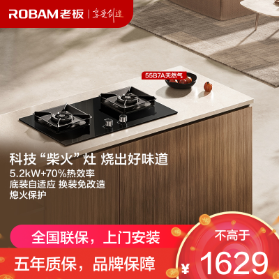 老板(Robam)55B7A燃气灶天然气灶具煤气灶双灶家用5.2kW+70%热效率一级能效猛火灶