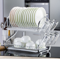 碗碟架厨房置物架筷子筒放碗架晾洗沥水碗架碗柜刀架收纳架用品敬平加厚2层+白盘2个+挂杯架+筷子筒送工具+挂钩+刀架厨具