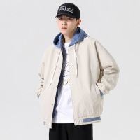 夹克男春秋新款假两件时尚连帽休闲工装夹克男生潮牌痞帅衣服外套