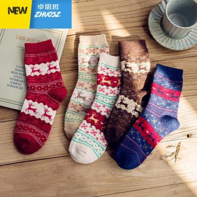 圣诞麋鹿中筒袜子女秋冬卡通长袜日系可爱金丝小鹿毛圈高腰袜卓思哲袜子正常款五双均码