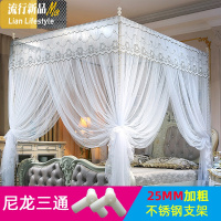 蚊帐2米床家用宫廷公主落地1.5米1.8m1.2三开不锈钢支架简约文 三维工匠