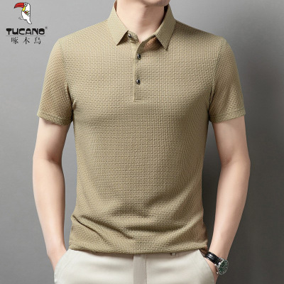 啄木鸟夏季新款高端男士短袖冰丝polo衫中青年爸爸装宽松半袖上衣