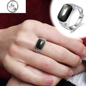 JiMi金曜石寓意男戒S925银银镶嵌男戒指开口指环扳指活口 均色