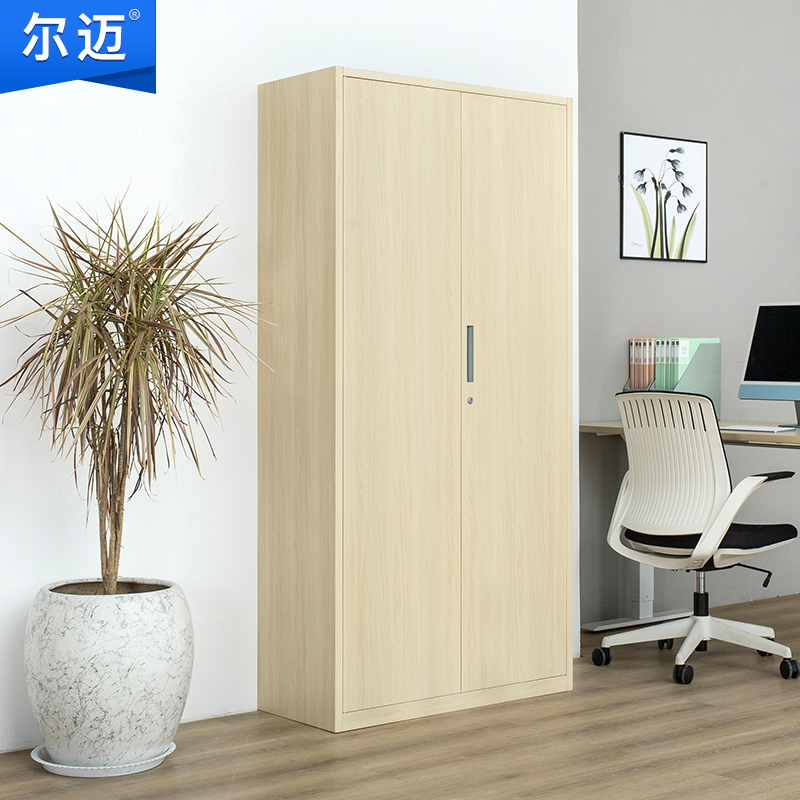 尔迈 钢制文件柜铁皮柜办公室档案资料柜带锁财务凭证柜 枫木色通门文件柜