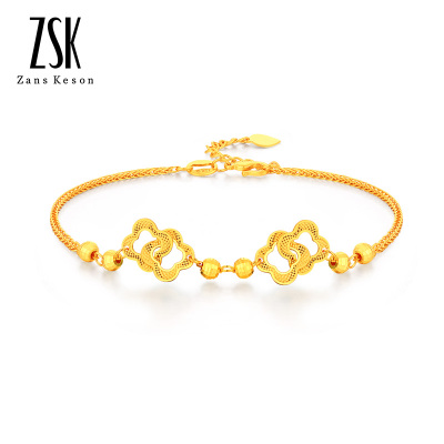 5G工艺-ZSK珠宝黄金手链女999足金民族风女士幸运四叶草纯金手链简约时尚送恋人节日礼物(计价工费110元)2.86克链长16.5+2.5CM-