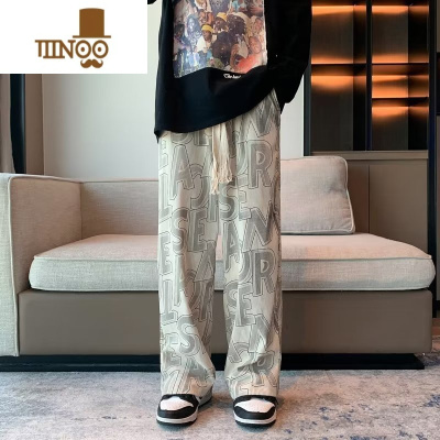 YANXU日系ulzzang满印灯芯绒裤子男直筒坠感休闲长裤高街ins潮牌阔腿裤