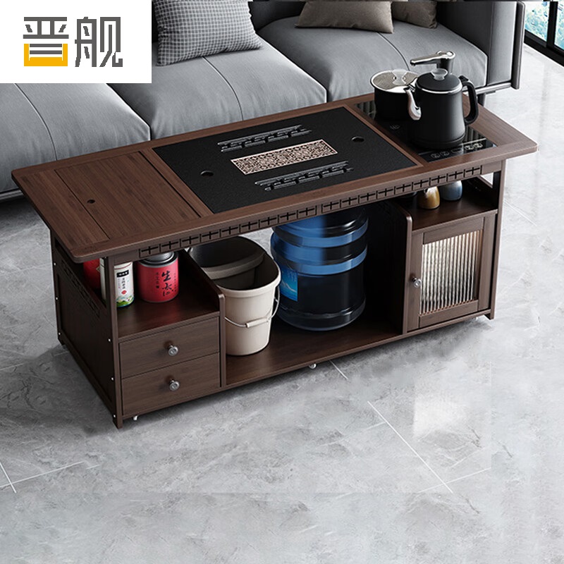 晋舰 移动茶台家用竹木小茶桌烧水壶一体简约现代功夫茶几120长乌金石防烫全自动电器
