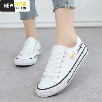 林先森春秋平底大童少女帆布鞋初中女生板鞋小学生防滑布鞋2021新款单