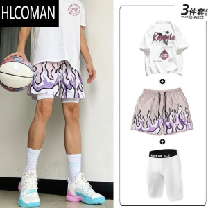 HLCOMAN夏款美式短裤篮球运动裤套装初中生男生男款不过膝紧身四分训练服