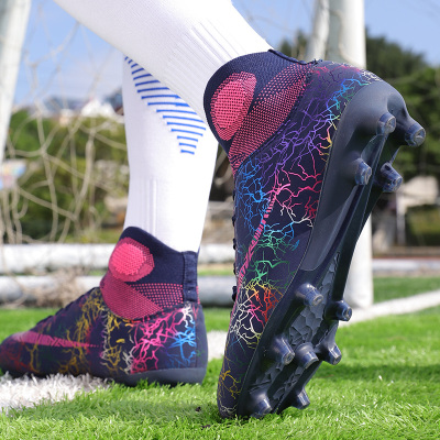 新款C罗梅西足球鞋男儿童碎钉长钉学生高帮鸳鸯训练鞋